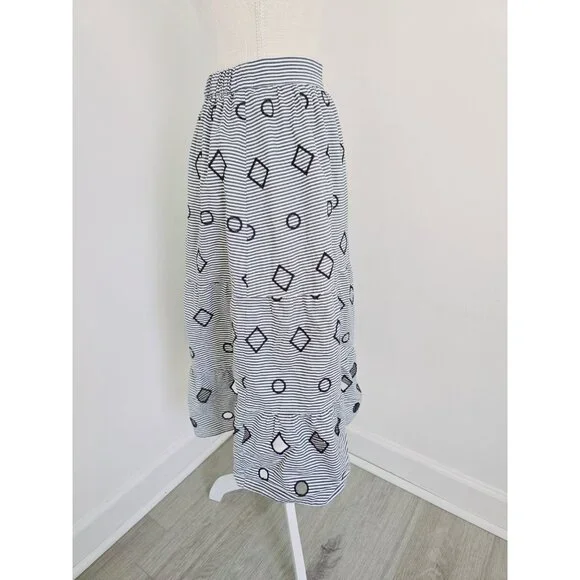 Madewell Embroidered Stripe Midi Navy White 100% Cotton Geometric Full Skirt XS - Picture 7 of 11